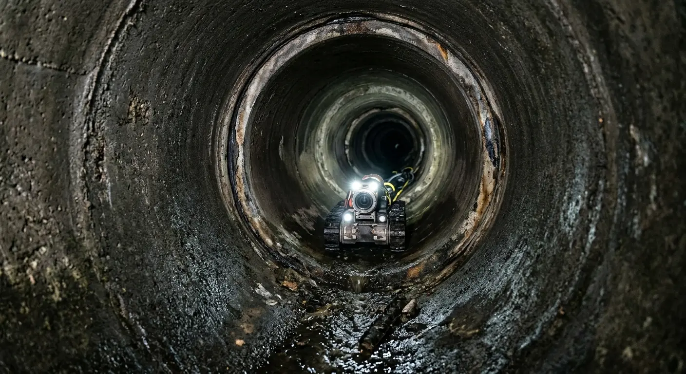 Robotic sewer camera inspecting pipe interior for Sewer Line Cleaning in Nacogdoches
